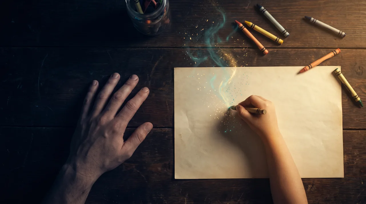 The adult hand stays still. The child holds the crayon. That is the posture.